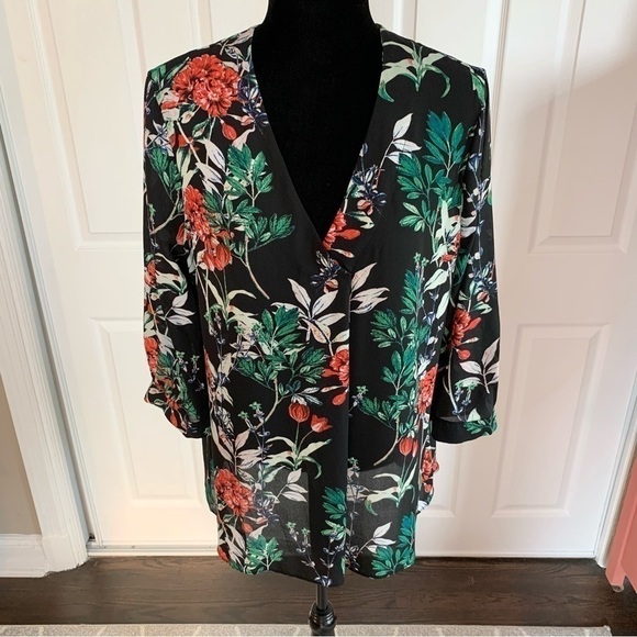 Rose & Olive Black and Red floral Print Blouse - Picture 2 of 7